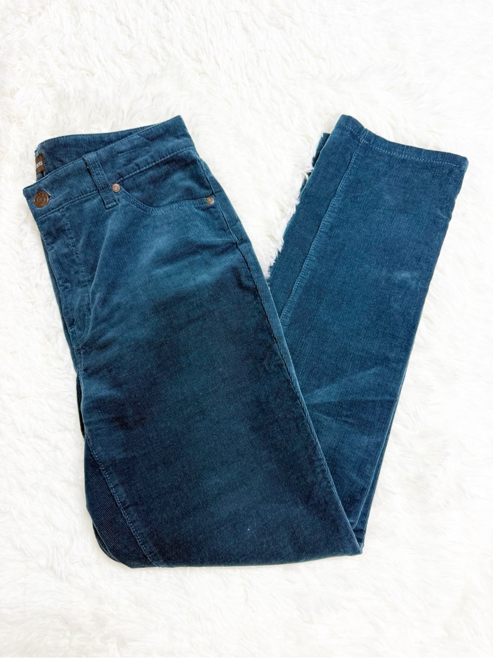 Talbots Corduroy Straight Leg Pants Teal Blue Size 4P Petite 28” Inseam